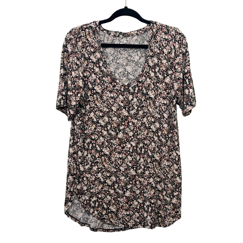 Maurices Floral V-Neck‎ Short Sleeve Tee Women Large Rayon Blend Top